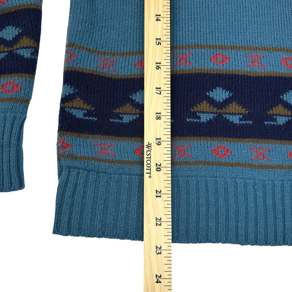 Vintage Sigallo Mens Blue V-Neck‎ Sweater Southwestern Pattern Acrylic Size S